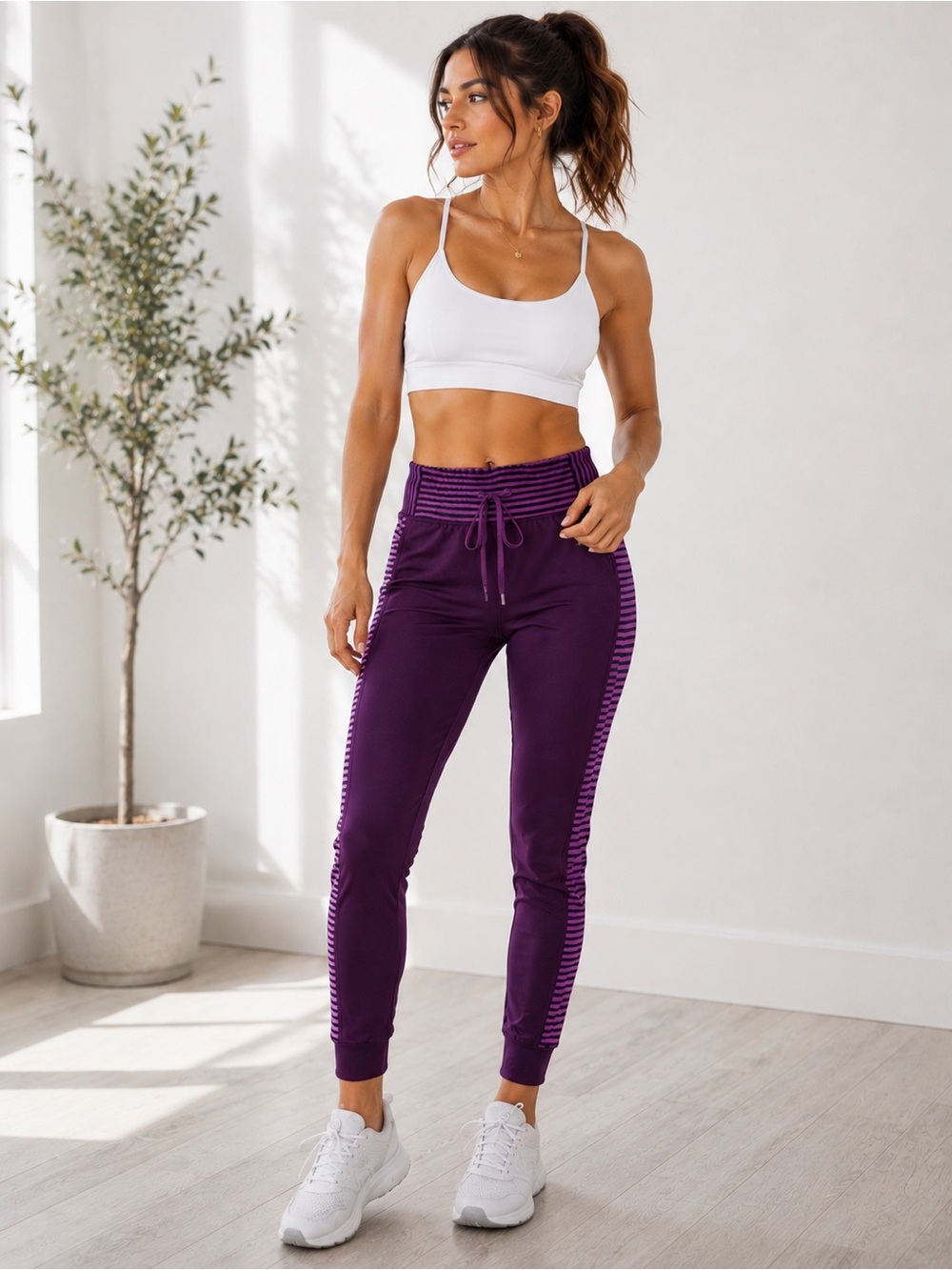 Aerie Skinny Purple Stripe Athletic Joggers Size Small Active Lounge Pants - Picture 1 of 8